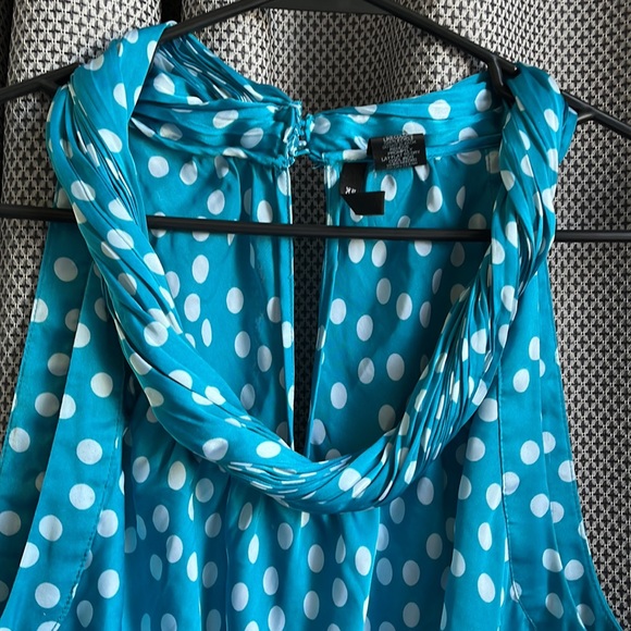 New Directions XLP Polka Dot Twist Neck Sleeveless Blouse Turquoise - Picture 3 of 7